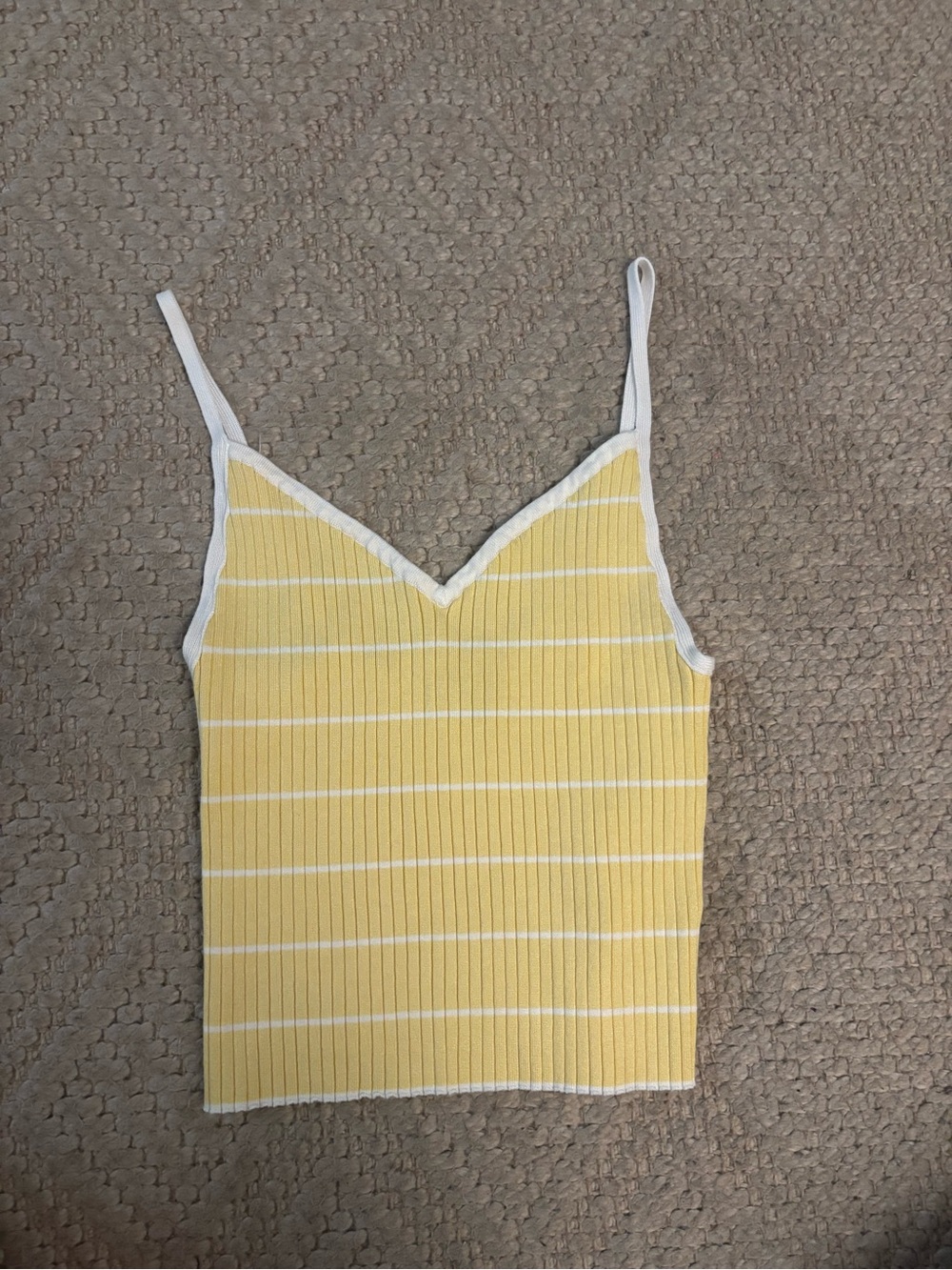 Kendall & Kylie Yellow and White Striped Ribbed V-Neck Cami